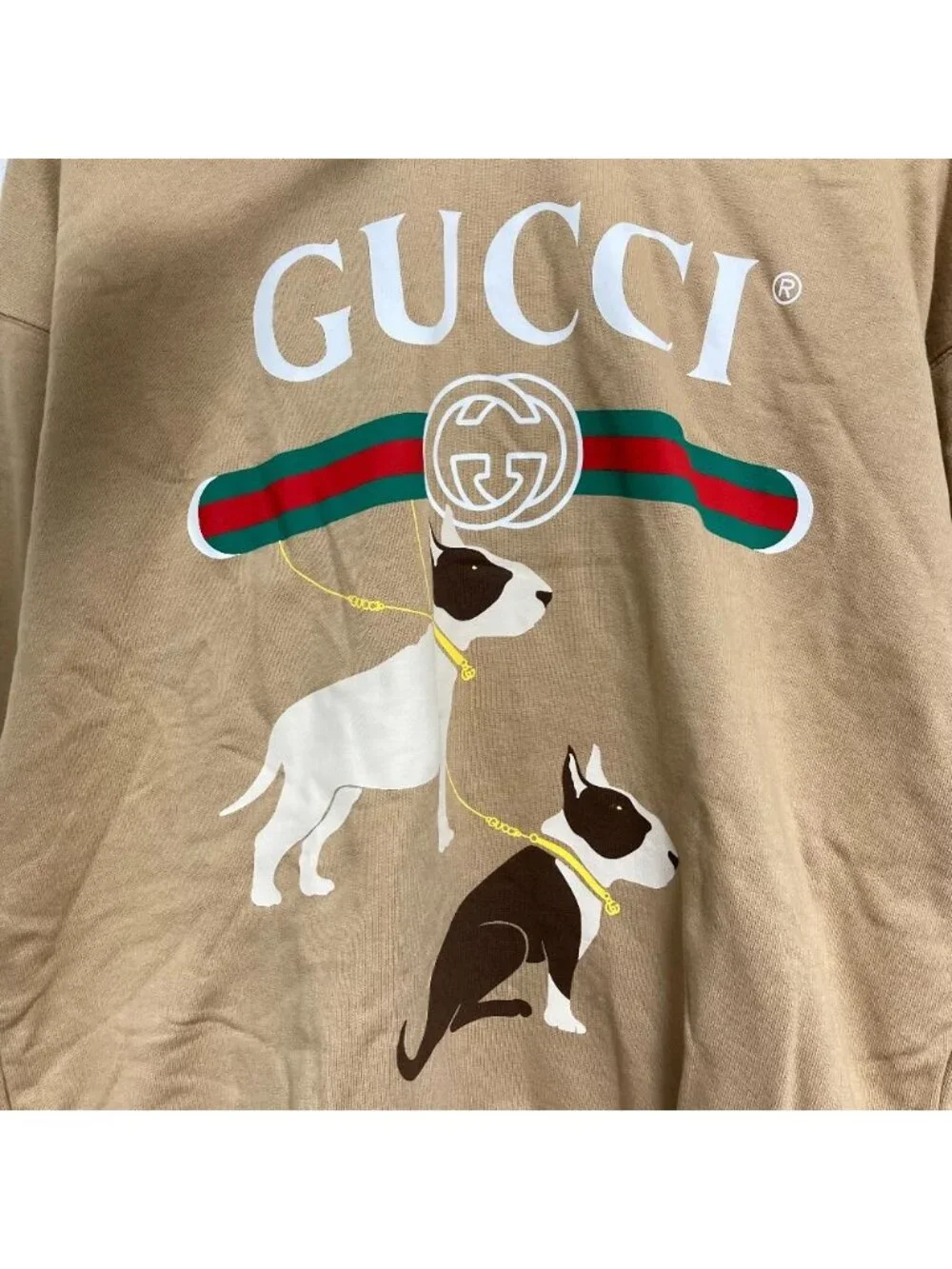 Gucci Logo Dog Print Pullover Sweatshirt Hoodie Beige S